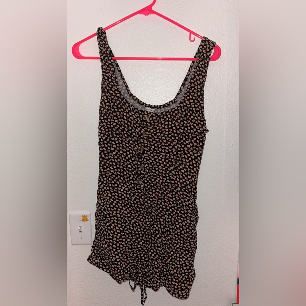 American Eagle Outfitters black romper with Pink Floral Print